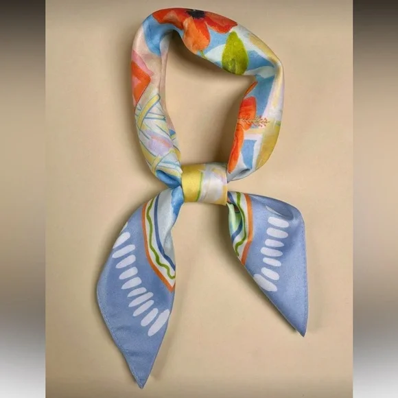 Seaside Print Scarf in Light Blue A1565 - Picture 4 of 6